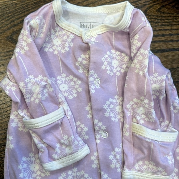 Kissy Love lilac purple flower convertible gown footie with buttons newborn - Picture 2 of 7
